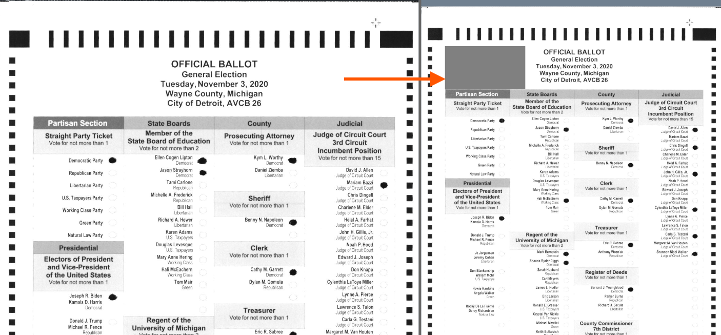 Example of reduced-size mini-ballot scan
